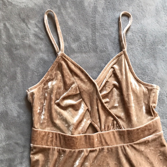 Express Cream Crushed Velvet Skater Dress - Picture 2 of 6